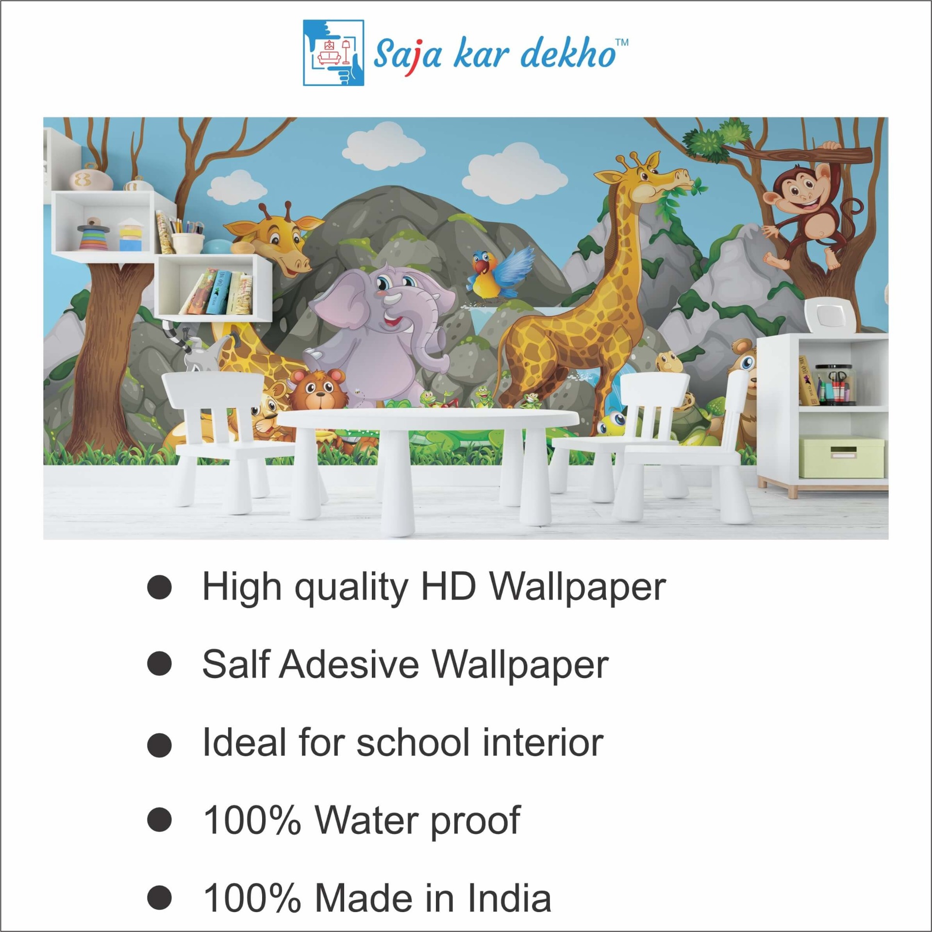 Saja kar dekho Wall Handing Wallpaper For Pre School | Picture High Quality Weather Resistant HD Wall Paper | 5 x 10 ft | - 5 x 10 ft