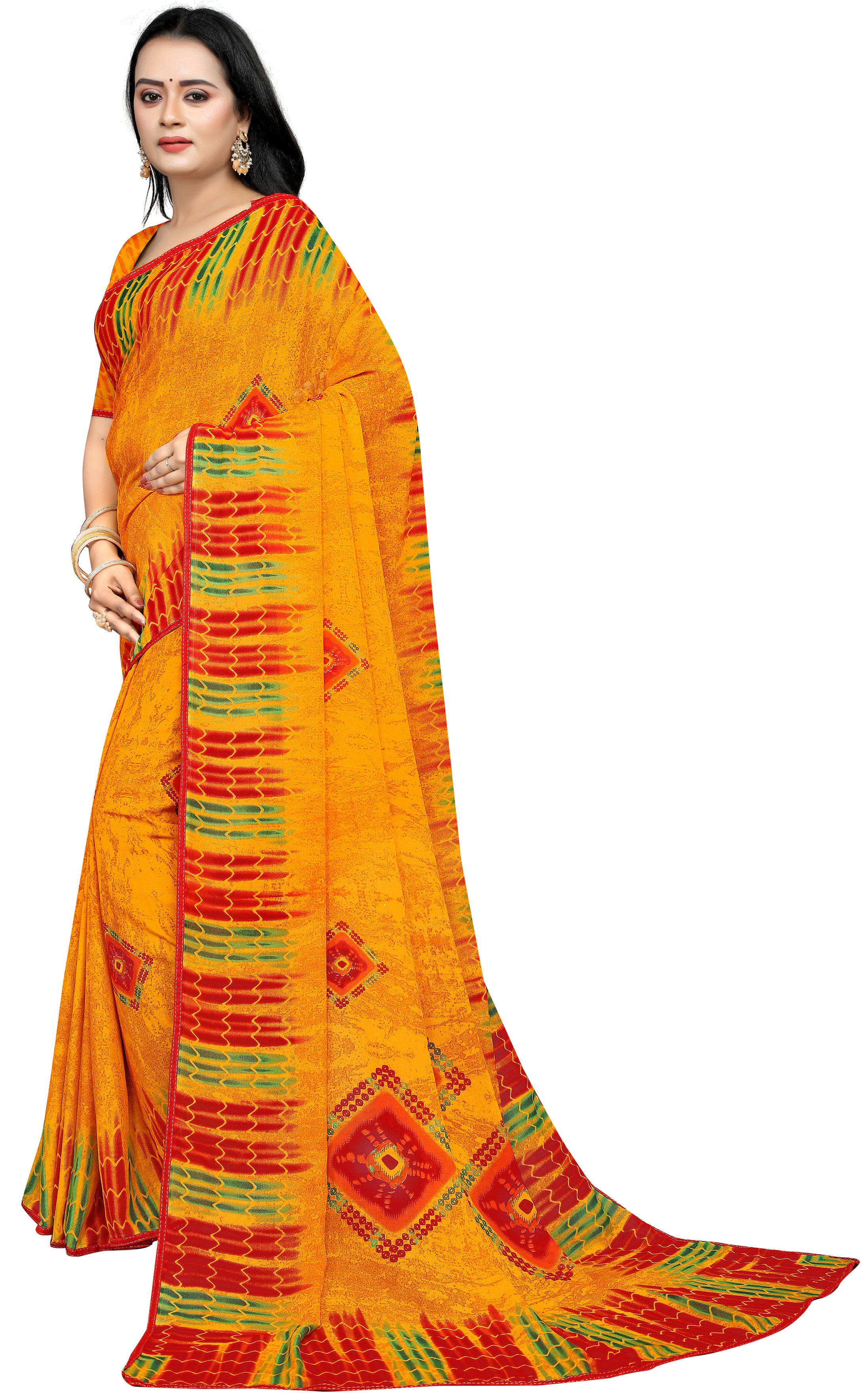 Buy MIRCHI FASHION Printed, Checkered Daily Wear Chiffon Black, Red, Orange  Sarees Online @ Best Price In India | Flipkart.com