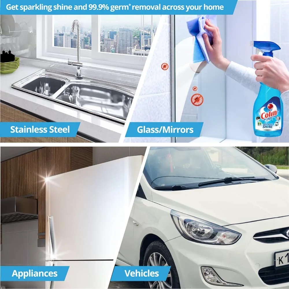 Colin  Glass and Surface Cleaner Liquid India's #1 Glass Cleaner for Car, Kitchen and Home Surfaces | Multi Surface Cleaner - 500+500= 1000ml