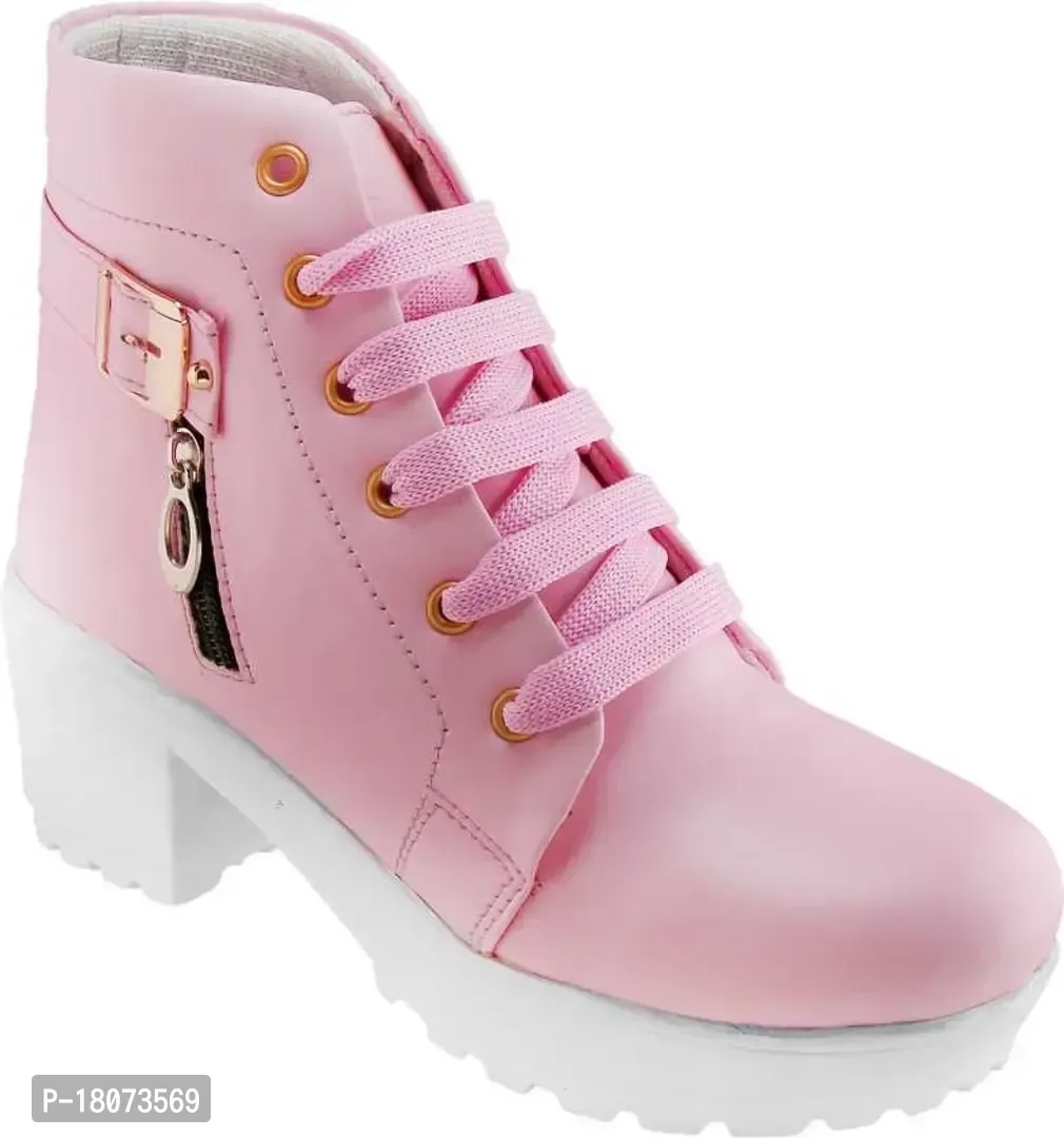 Women Trendy Wedge Boots  - Tickle Me Pink, UK-7