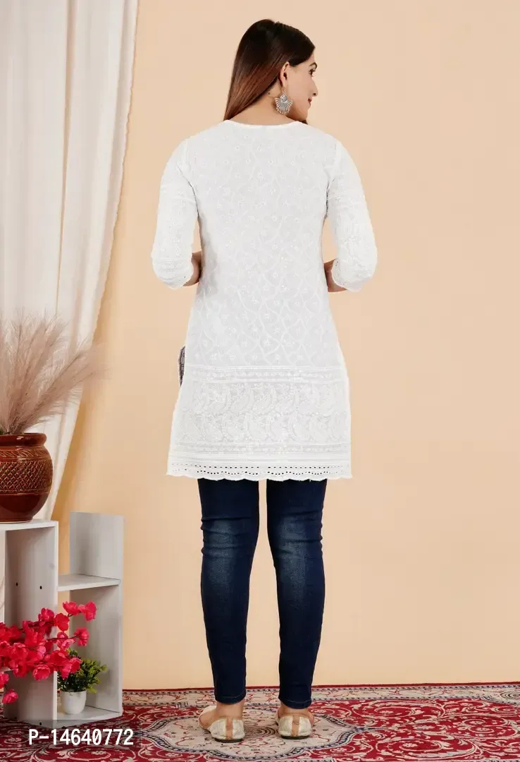 Attractive Chikankari White Kurti - White, XXL