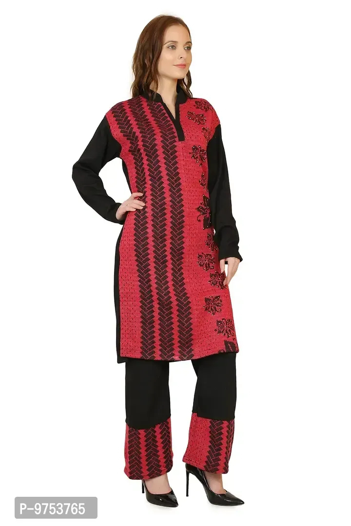 Blushing Collections Women Woolen Kurti Palazo Set  - Red, M