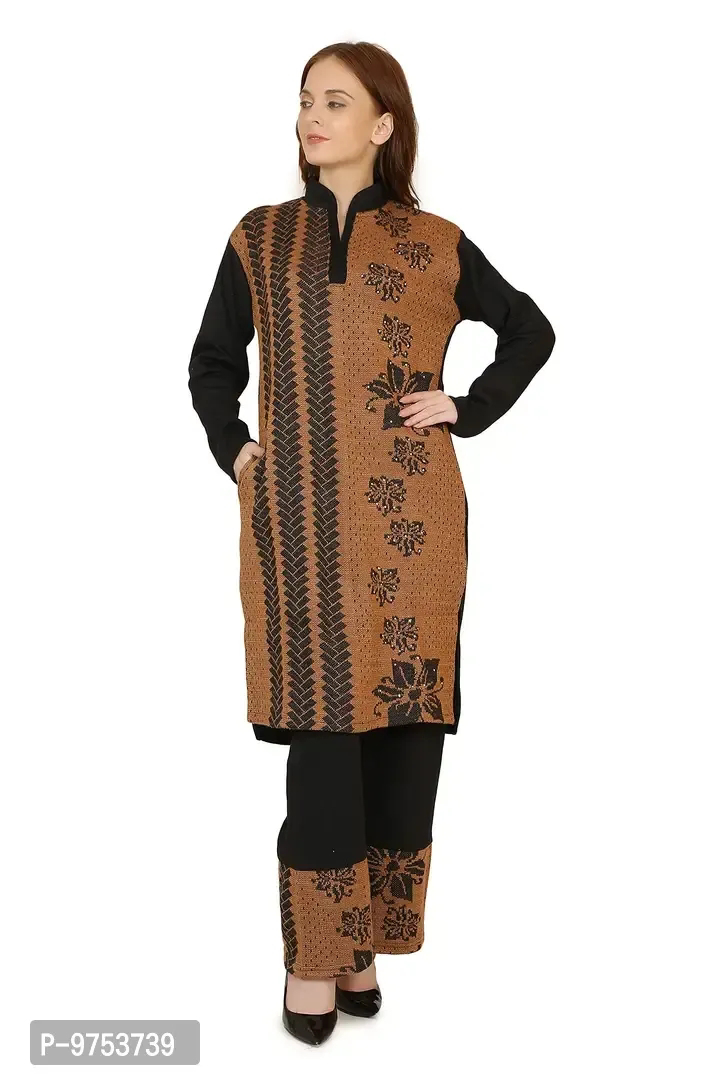 Blushing Collections Women Woolen Kurti Palazo Set  - Brown, M