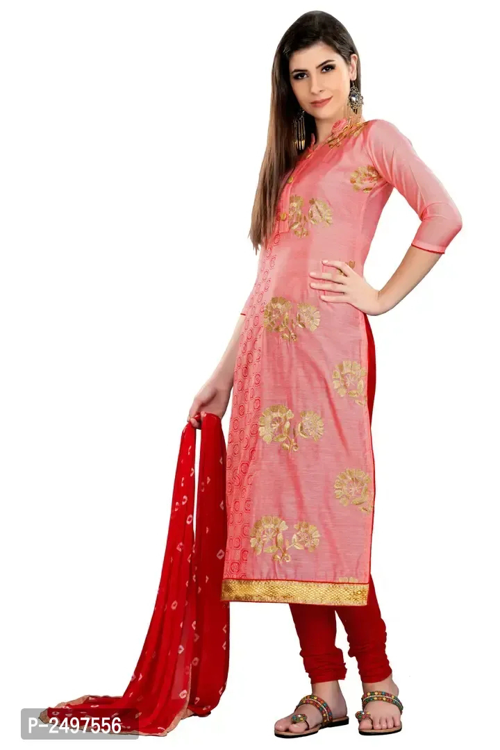 Pink Semi Stitched Chaneri Dress Material 