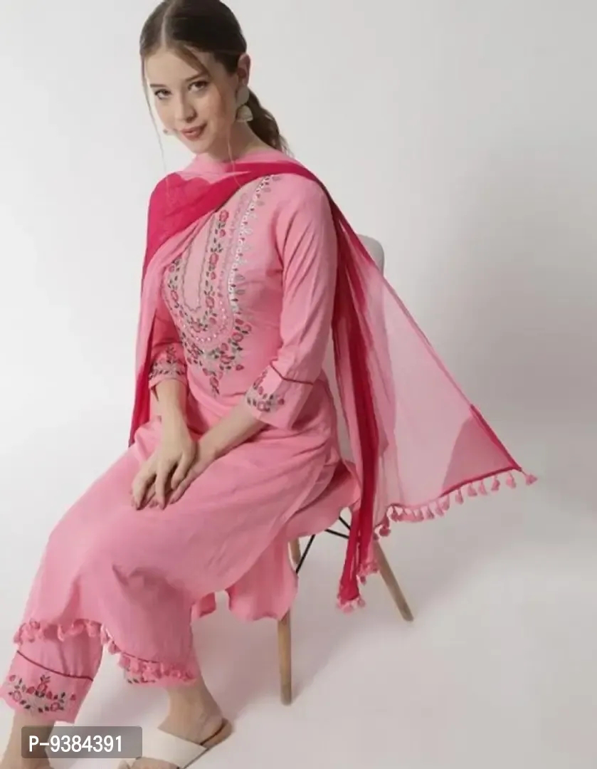 Beautiful Rayon Pink Kurta With Bottom And Dupatta Set  - 2xl