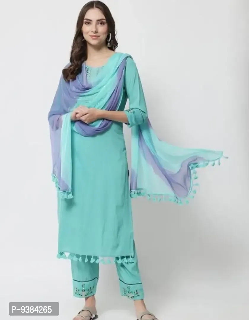 Stylish Rayon Kurta Bottom Dupatta Set  - M