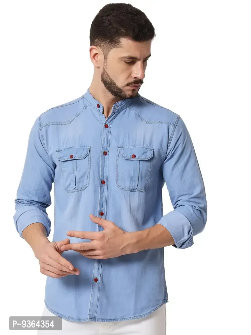 Fancy Denim Shirt For Men  - S