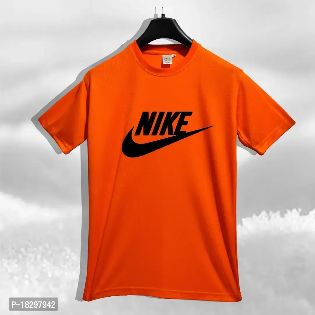 Reliable Orange Polyester Printed Round Neck T-shirt For Men - S