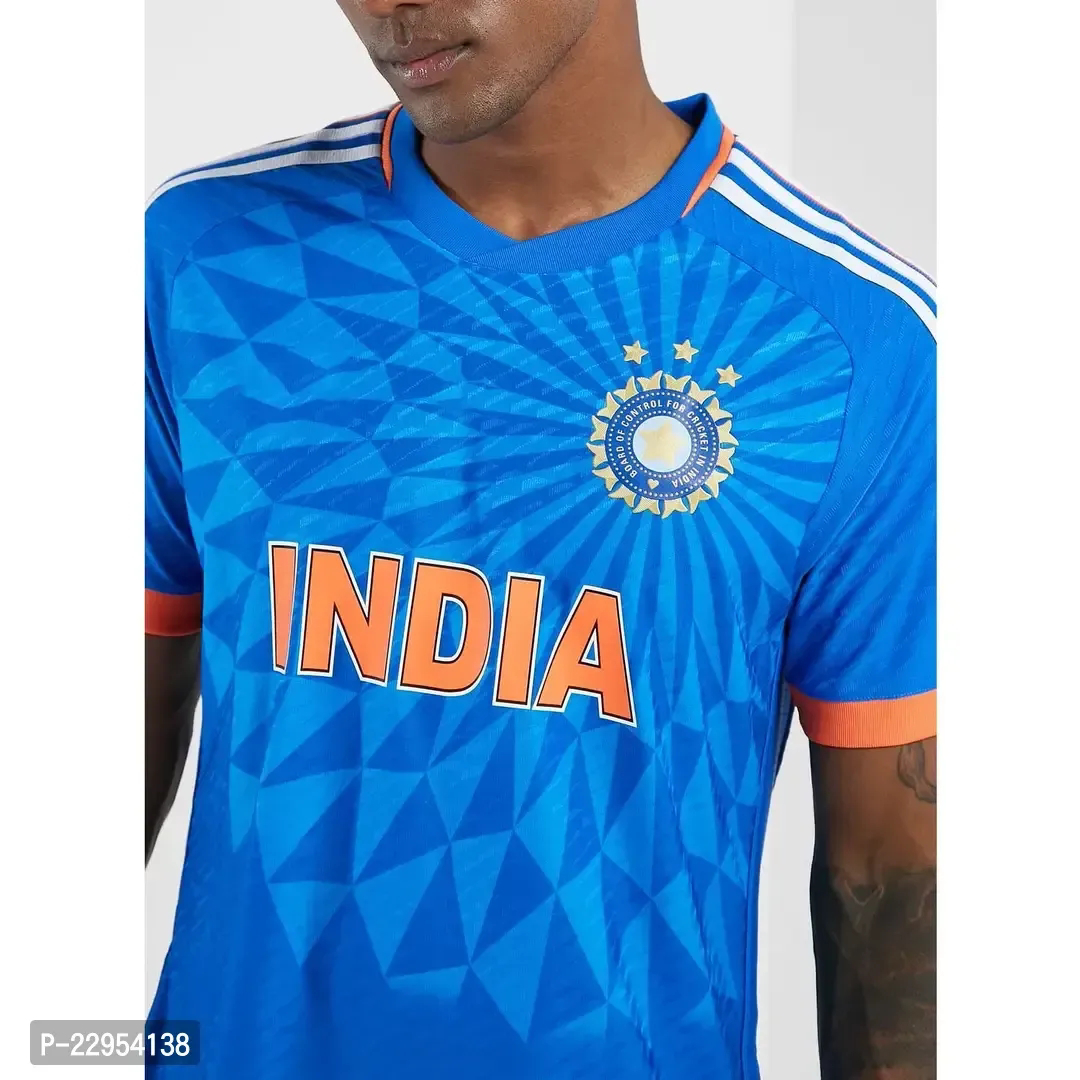 Men's Half Sleeve Indian Team Cricket Jersey With Mandarin Collar  - M