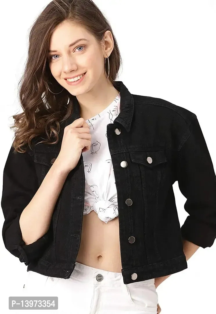 Stylish Black Denim Solid Button Jacket Women Ds  - Xl