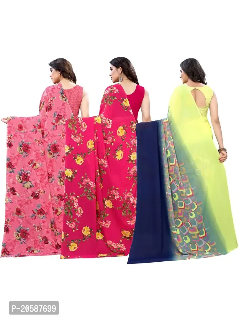 Women Printed Georgette Saree With Blouse Piece Pack Of 3