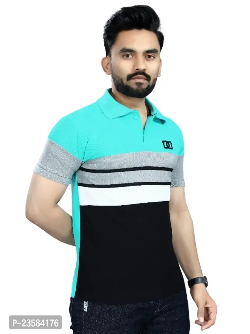 Men Colorblock Polo Neck Poly Cotton Sea Green Tshirts  - M