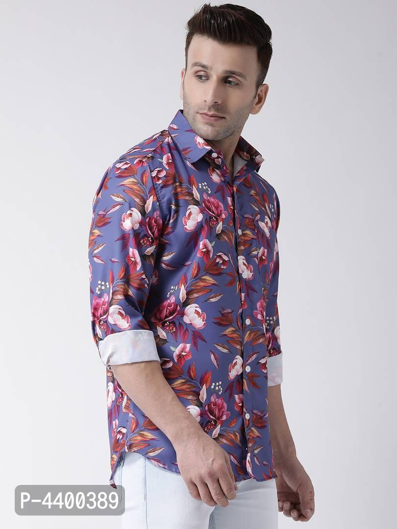 Stylish Purple Printed Cotton Blend Slim Fit Causal Shirt For Men  - 38