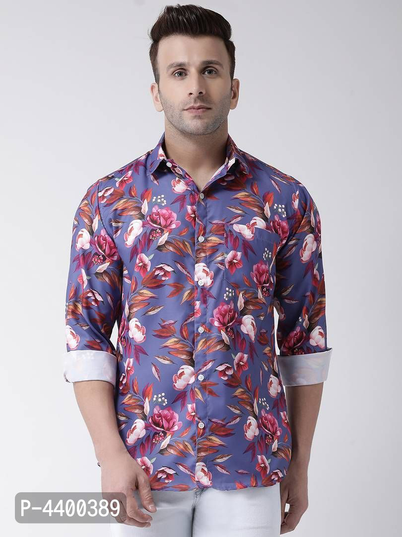 Stylish Purple Printed Cotton Blend Slim Fit Causal Shirt For Men  - 44