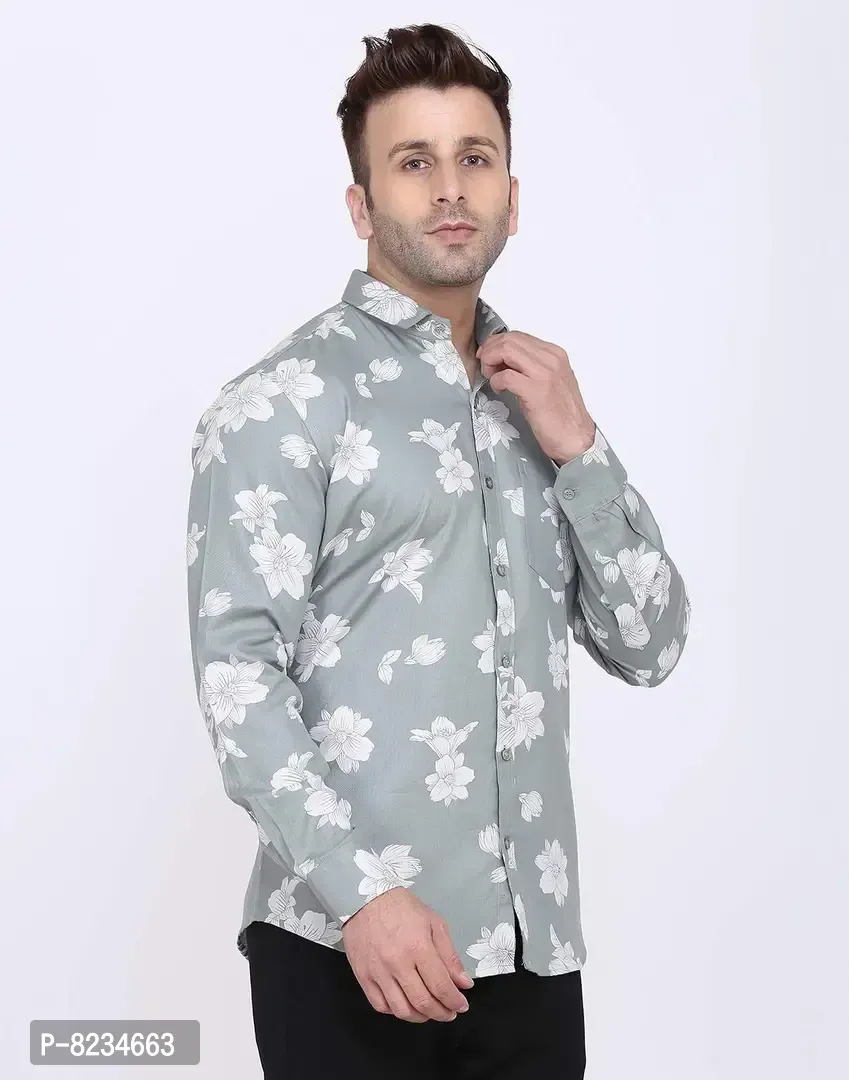 FEBIA Mens Cottonblend Floral Printed Fullsleeve Shirt - S