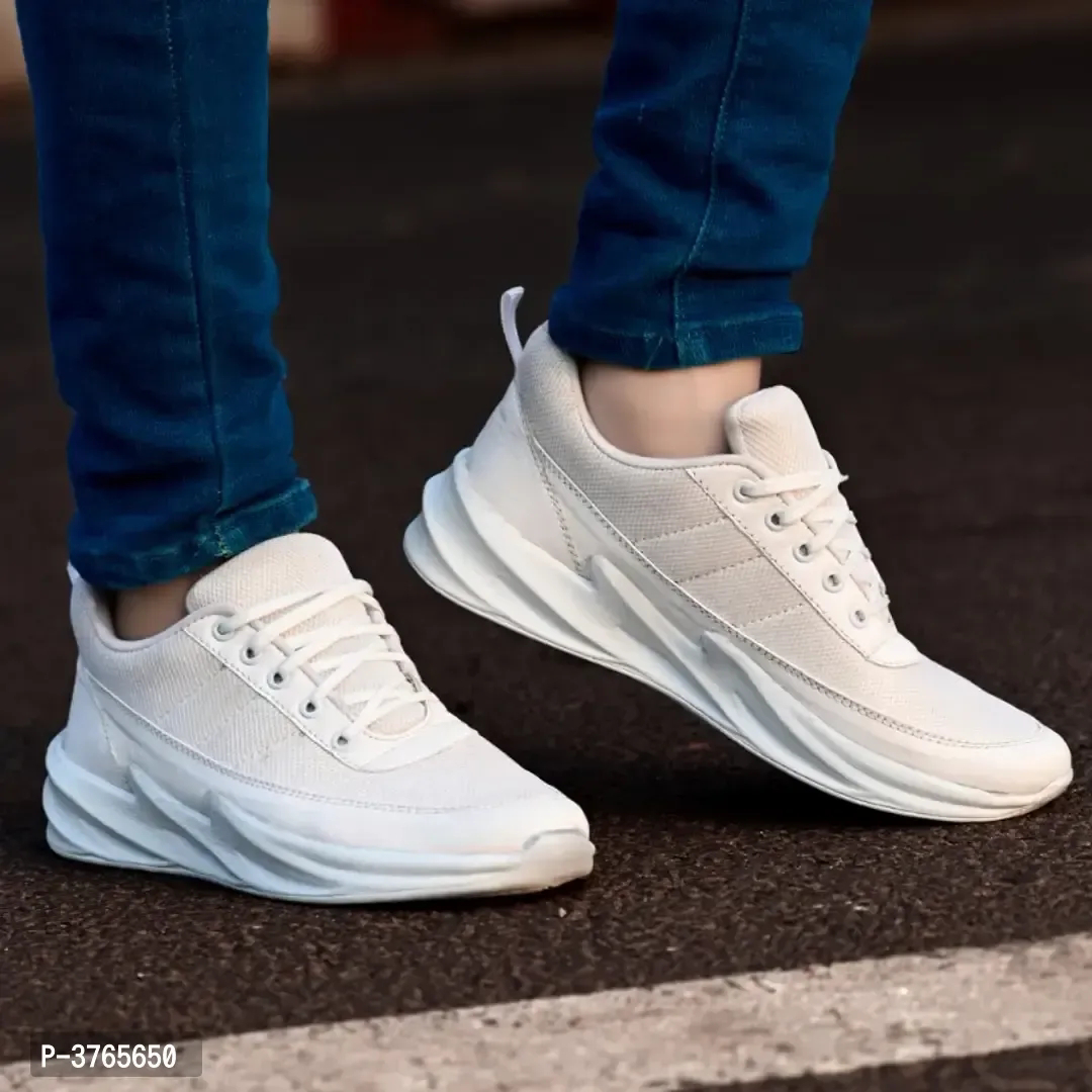 White Synthetic Sport Sneakers Shoes For Men's - UK10