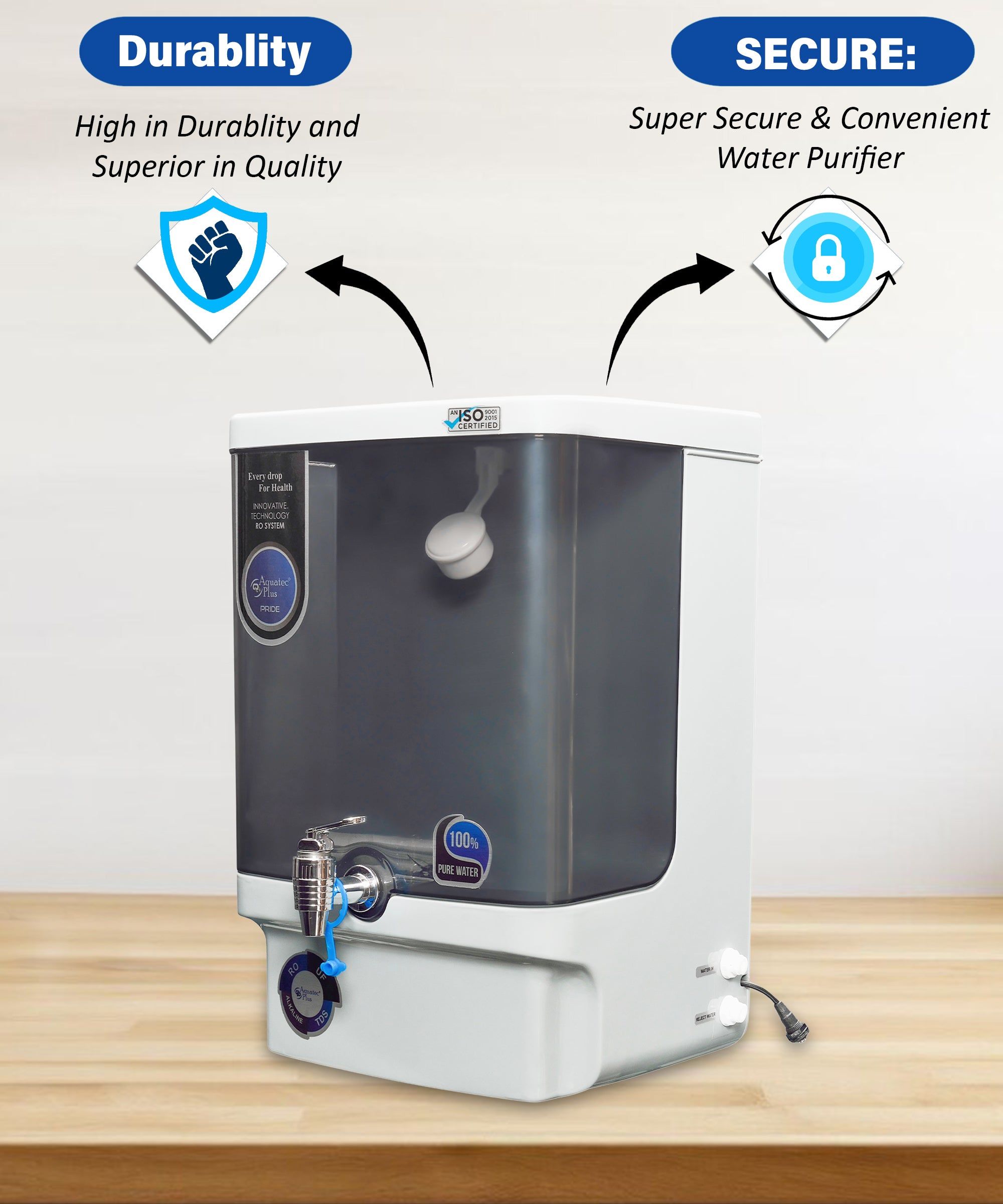 Pride Alkaline 10L RO+UV+UF+TDS Water Purifier for Home (Grey, Black)