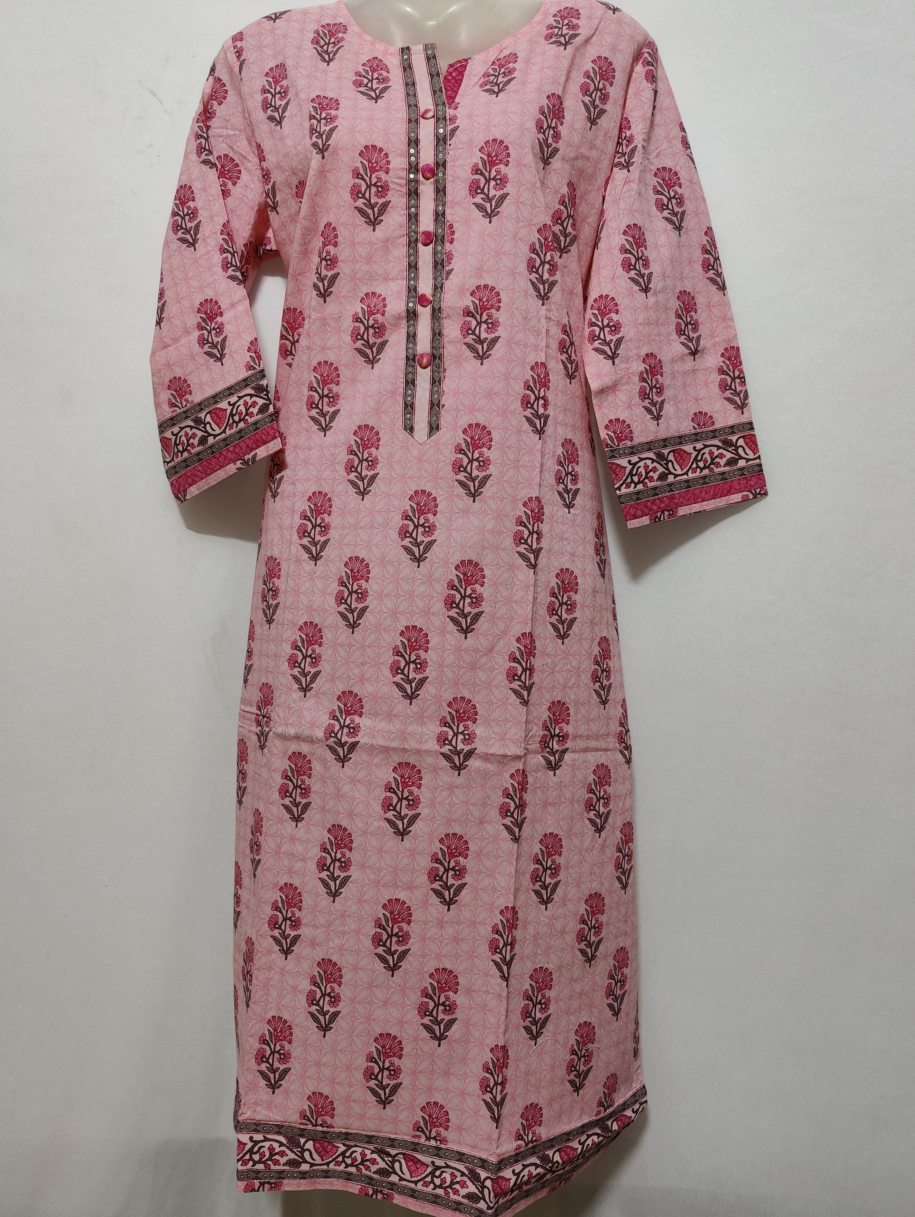 Baby Pink Flower Print Kurta - 6XL