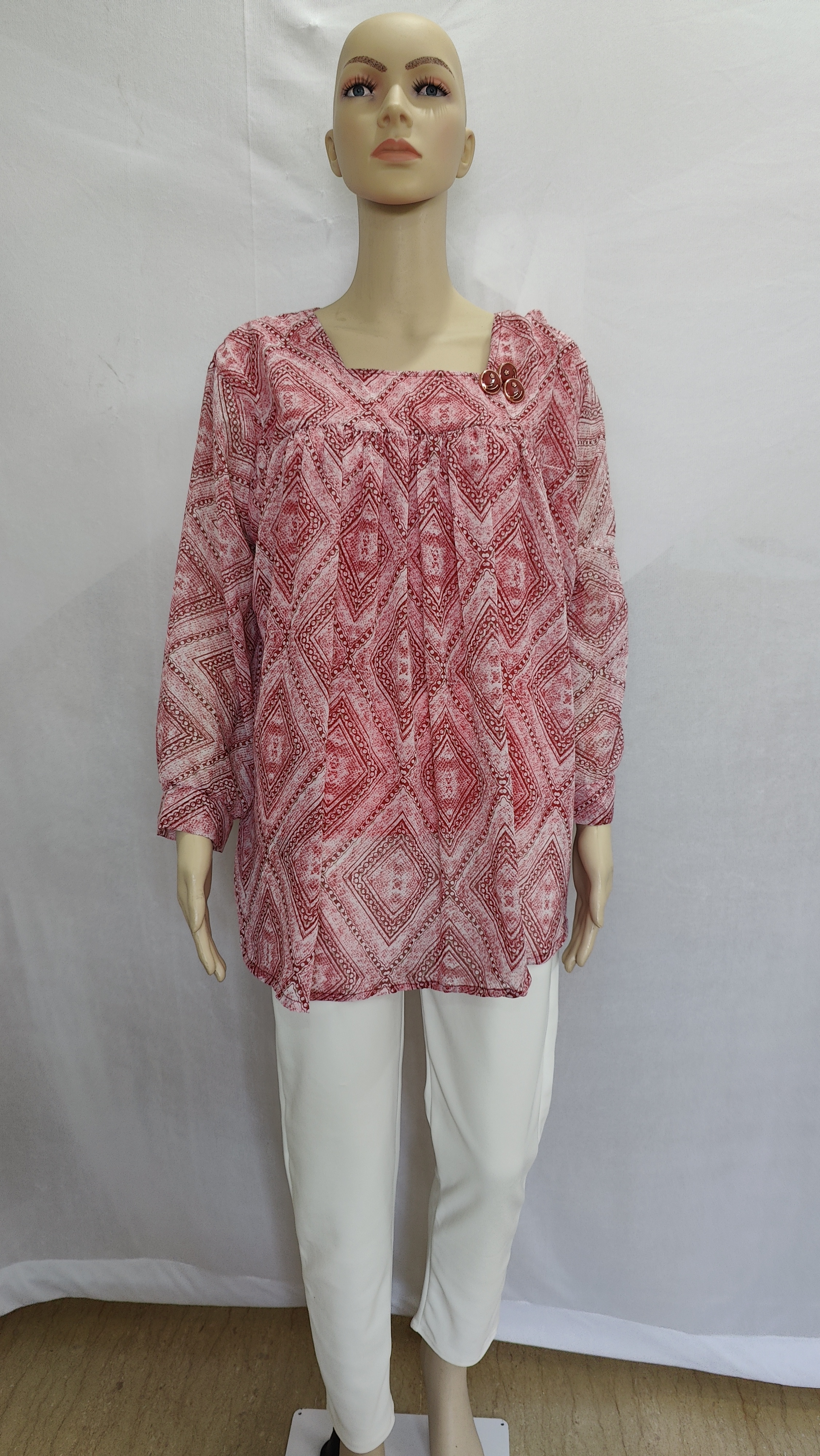 Ruby Print Diamond Print Indo Western Top Synthetic - 3XL