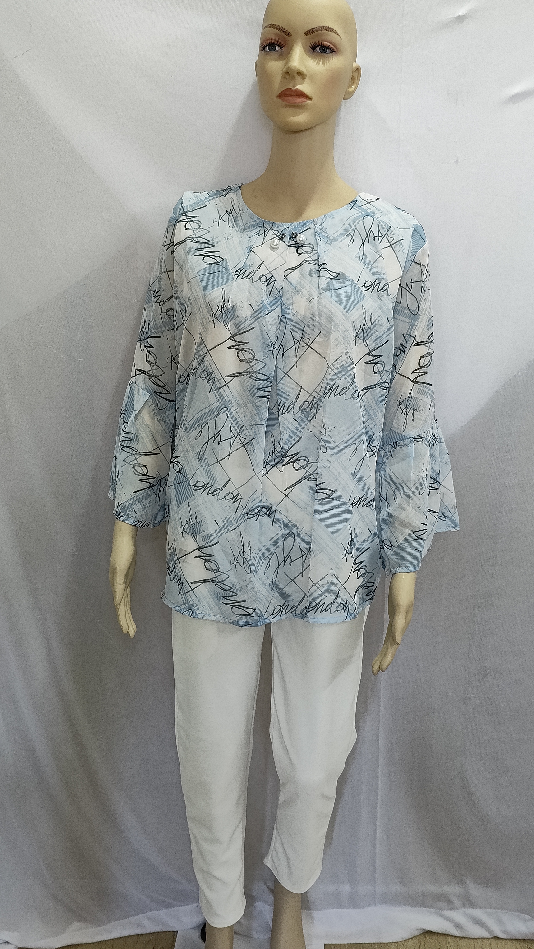 Scribble Prints Indo Western Top Synthetic 3 Colors Blue, Pink, Orange - 2XL, Blue