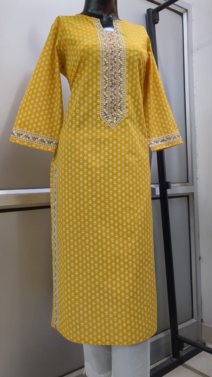 Yellow Off-White Small Print Kurta - 2XL