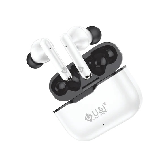 U&i Jump Series 20 Hours Battery Backup True Wireless Earbuds with Noise Reduction - White, 6 Month