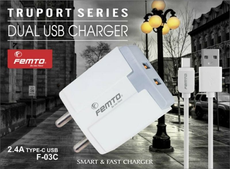 Femto Truport Series Dual USB Fast Charger Type - C