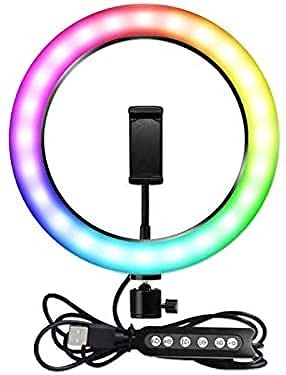 10 inch RGB LED Ring Light with 16 Colour Modes Adjustable Dimmable Lighting - RGB