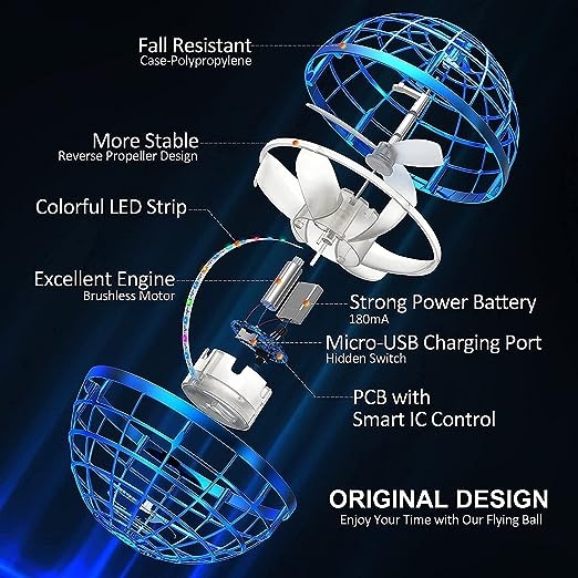 UFO Ball,New Upgraded Flying Ball Toy,RGB Lights and 360°Rotating Magic - RGB