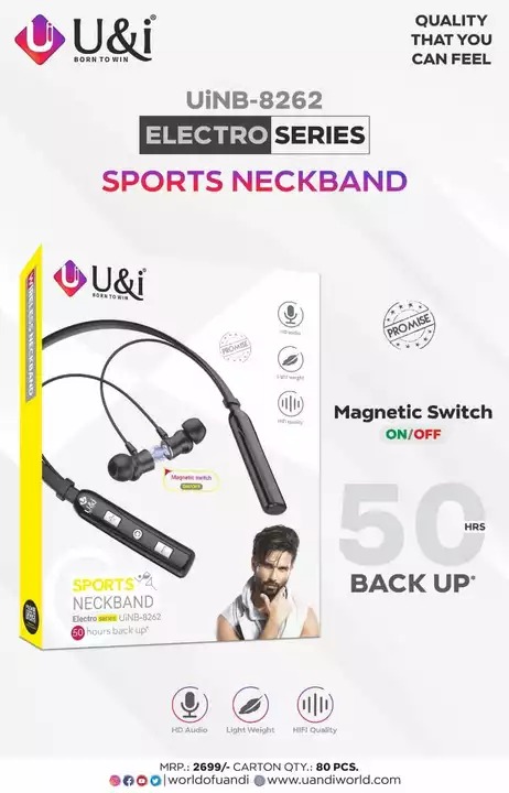 U&I ELECTRO SERIES | UiNB-8262 Bluetooth Neckband With Magnetic On/Off Function - Lavender Rose, 6 Month