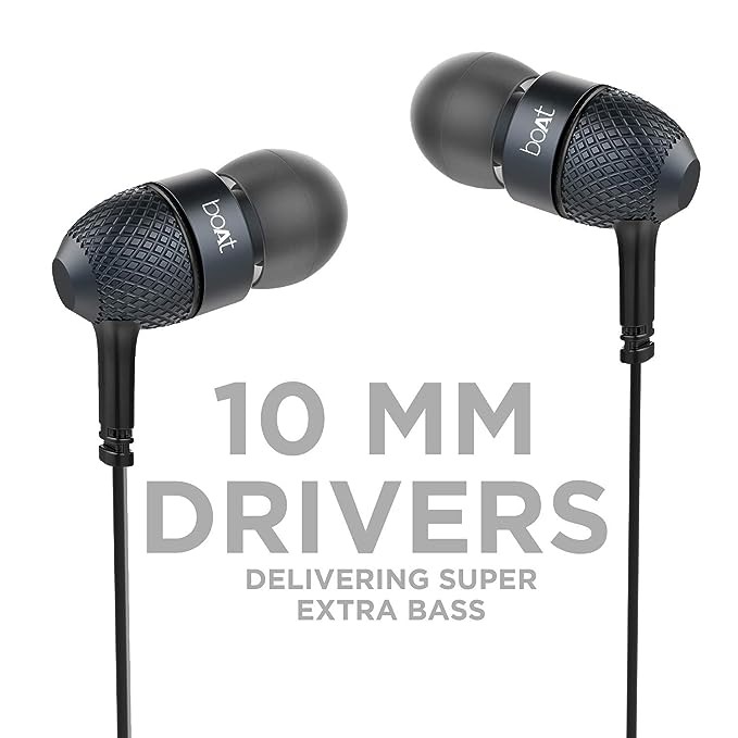 boAt Bass Heads 225 in-Ear Wired Headphones with Mic (Black) - Black