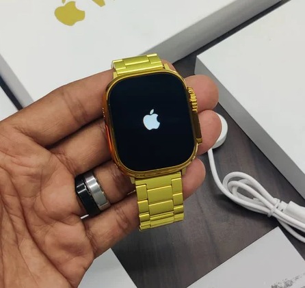 Watch 9 Ultra limited edition - with wireless charging, 60FPS display & 2 strapes (Apple Logo) - Gold