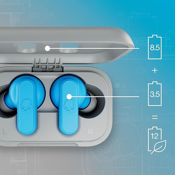 Skullcandy Dime 2 in-Ear Wireless Earbuds, 12 Hr Battery, Microphone, Works with iPhone Android and Bluetooth Devices - Cyan Aqua, 1 Year