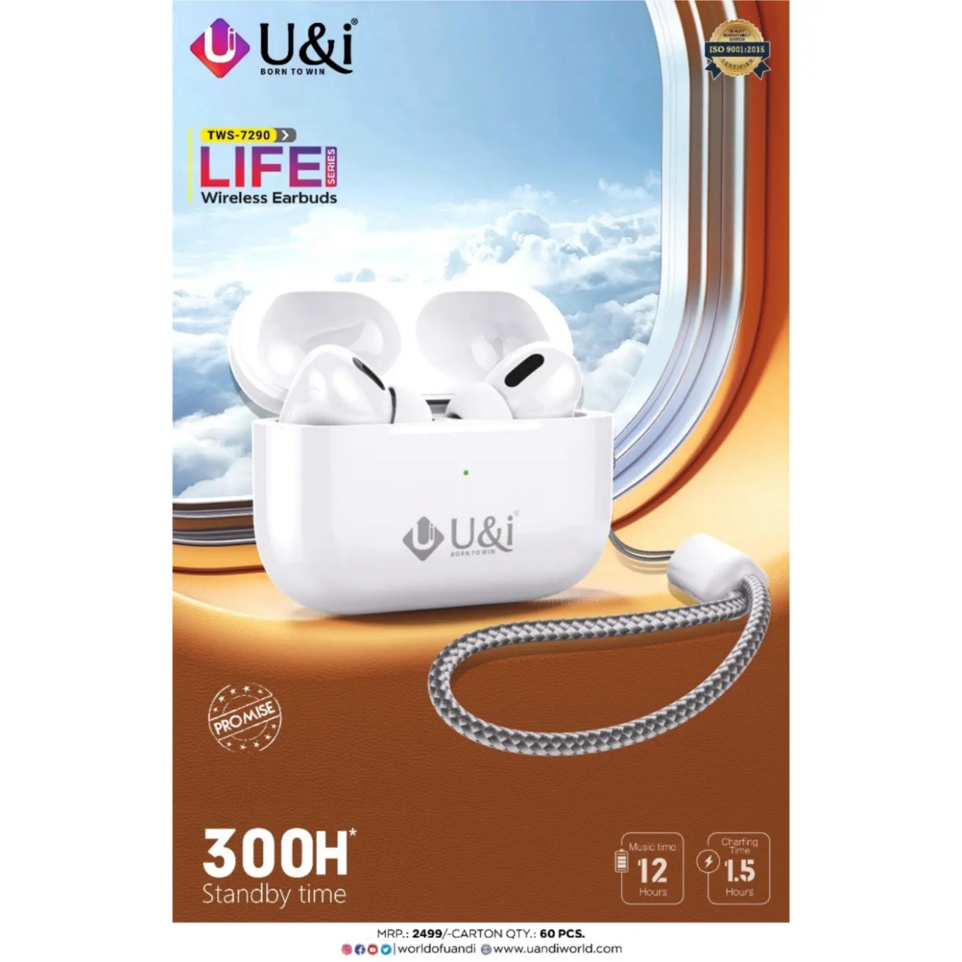 U&I TWS-7290 Life Series Wireless Earbuds - White, 6 Month