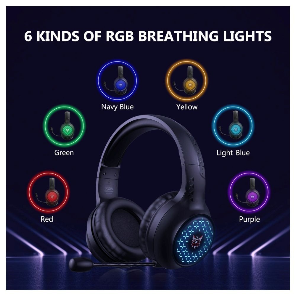 Onikuma X7 Wired Gaming Headphone with Noise Canceling Mic, 6 RGB Breathing Lights, Anti Static - Black