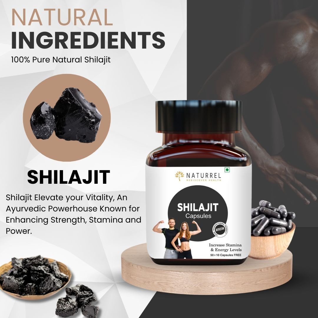 Naturrel NATURREL Shilajit Capsule - 60 Capsules | Enhances Energy & Immunity | Promotes Metabolism | 100% Pure & Natural Tablets| Pack of 1 - 60 Capsules (Pack of 1), 24 Months