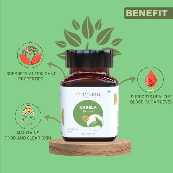 Naturrel Karela And Diabetic Herbal Tablet | Regulates Blood Sugar | Good for Metabolic & Digestive Health | Rich in antioxidants | Helps in Liver Function | 120 Tablets - Pack of 2 - 60+60 =120 Tablets