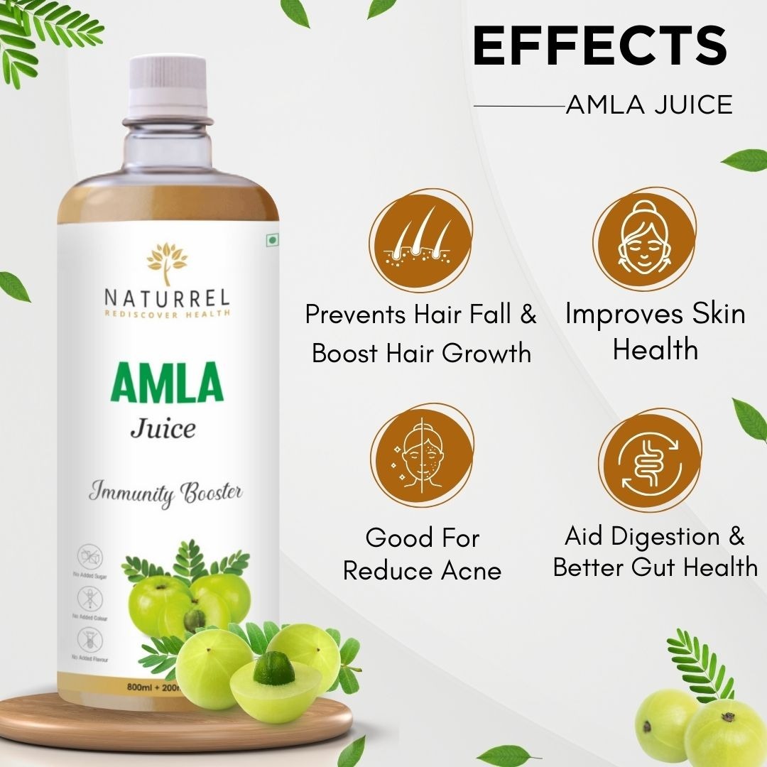 Naturrel NATURREL Amla Juice - 1L | Rich Source of Vitamin C | Suitable for Healthy Hair & Skin | Made With Cold Pressed |100% Pure & Natural Juice | Pack of 1 - 1 Litre (Pack Of 1), 18 Months