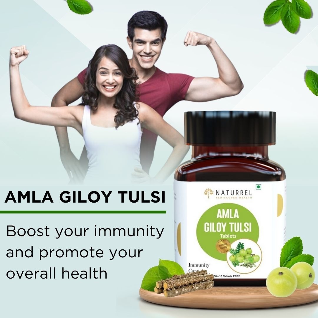 Naturrel NATURREL Amla, Giloy & Tulsi - 60 Tablets | Rich in Viatmin C | Helpful in infection |100% Pure & Natural Tablets| Pack of 1 - 60 Tablets (Pack of 1), 24 Months