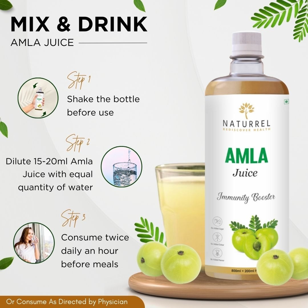 Naturrel NATURREL Amla Juice - 1L | Rich Source of Vitamin C | Suitable for Healthy Hair & Skin | Made With Cold Pressed |100% Pure & Natural Juice | Pack of 1 - 1 Litre (Pack Of 1), 18 Months