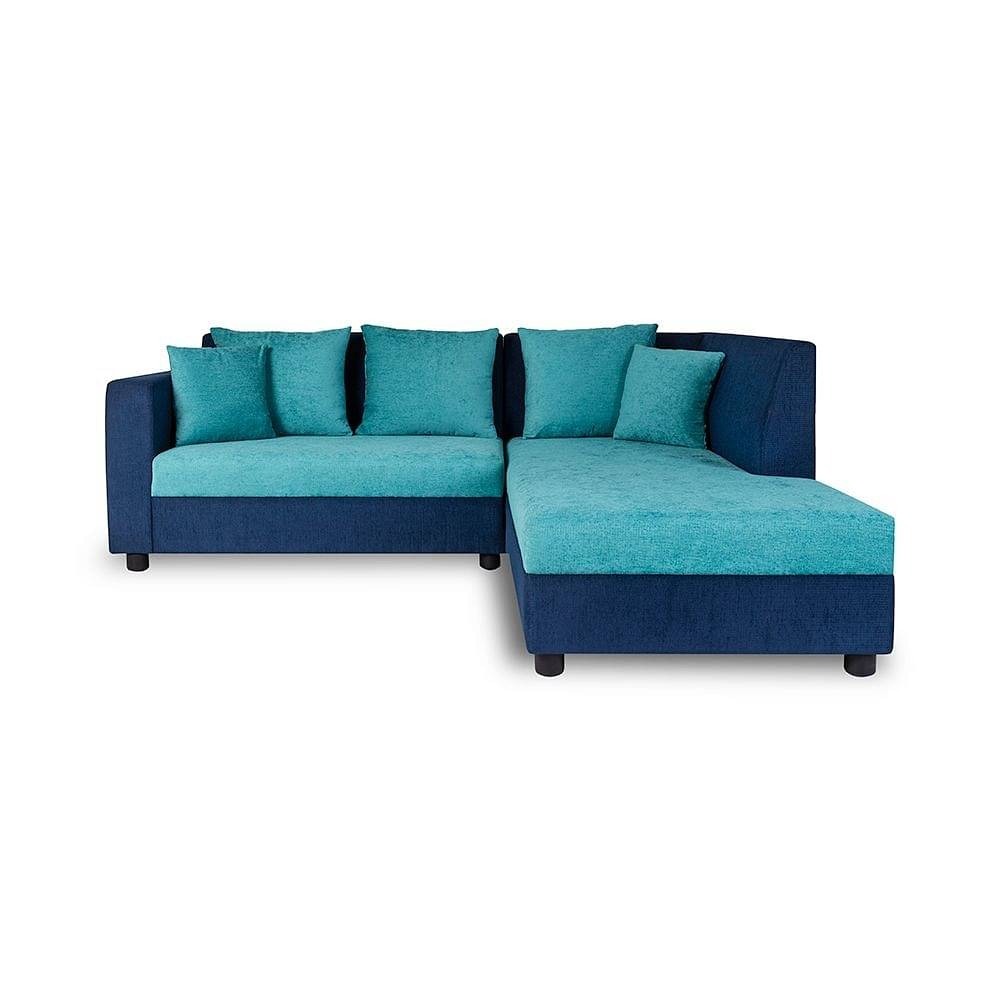 Werfo Skiver L Shape 5 Seater Sofa Set (2 Seater + Right Aligned Chaise)  Dark Blue & Sky Green