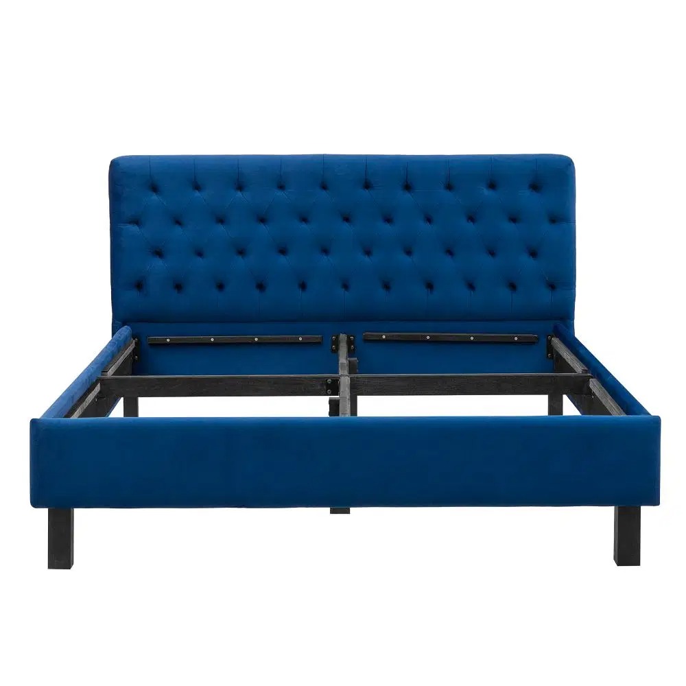 werfo Limar Upholstered Solid Wood Queen Bed without Storage (velvet blue) - 78x60