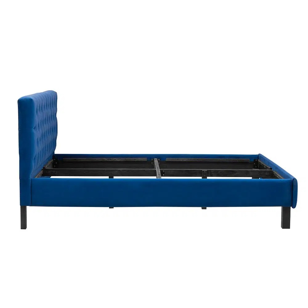 werfo Limar Upholstered Solid Wood Queen Bed without Storage (velvet blue) - 78x60