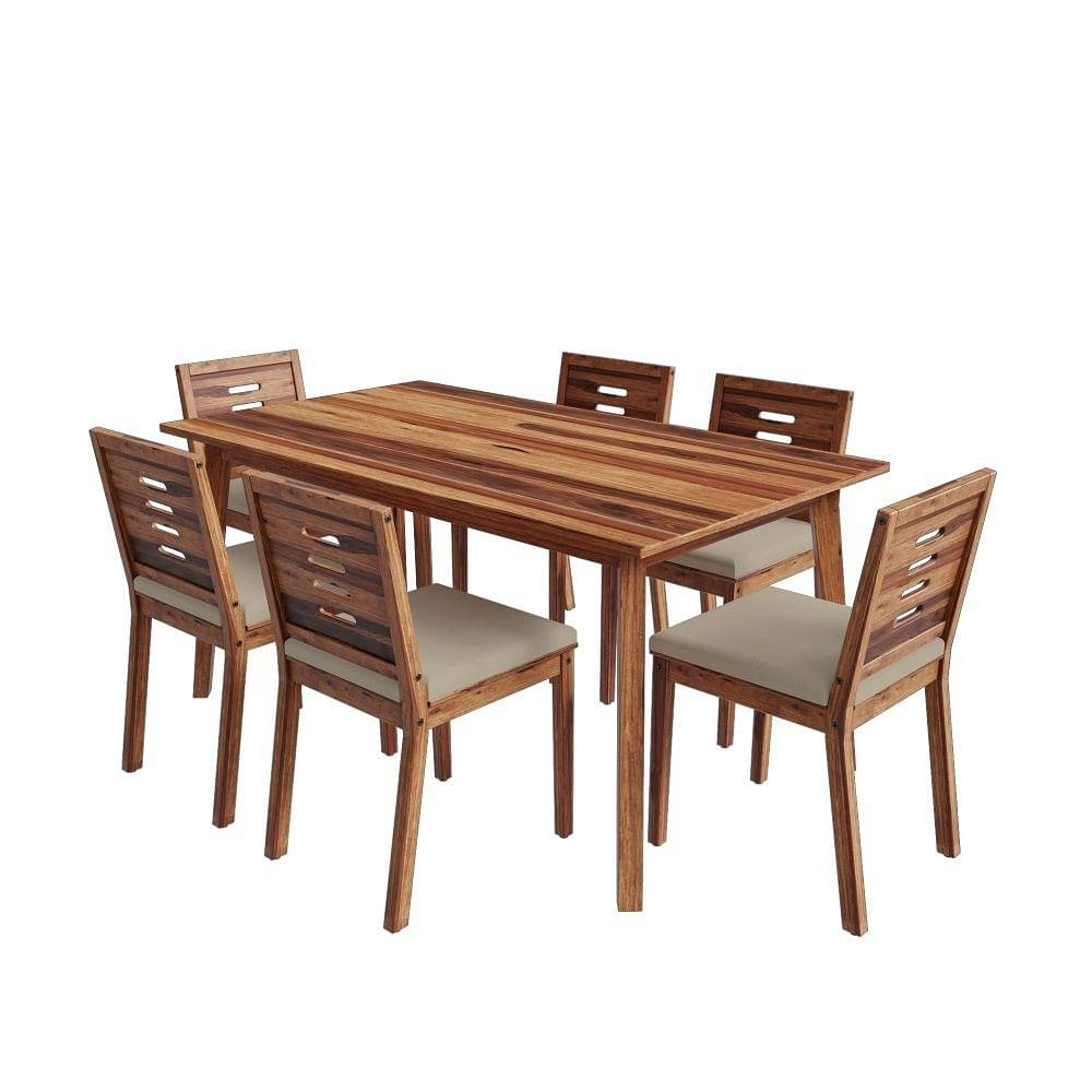 Werfo Gele (6 seater) (with Cushion)-Natural Sheesham Wood Dining Set - Length: 1.6 m, Width: 90 cm, Height: 76 cm (63 inches x 35.4 inches x 29.92 inches)