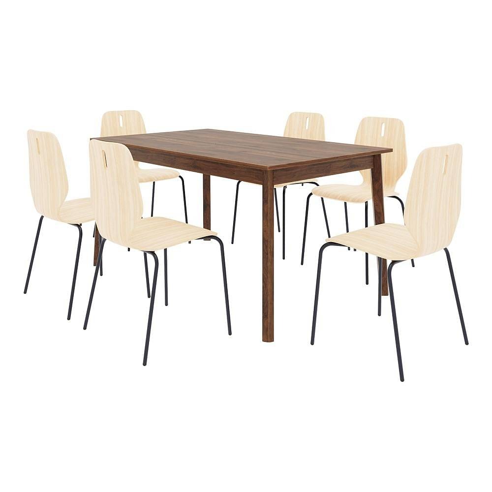 Werfo Ben Metal Engineered wood 6 seater Dining set (White ash wood finish)