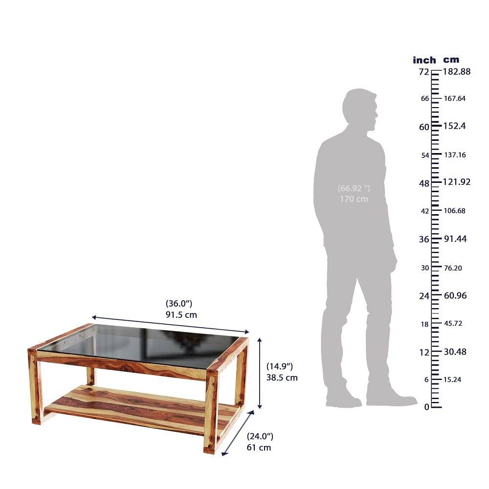 Werfo Timber Sheesham Wood Coffee Table - 14.5, L= 91.5cm; W=61cm ;H=38cm