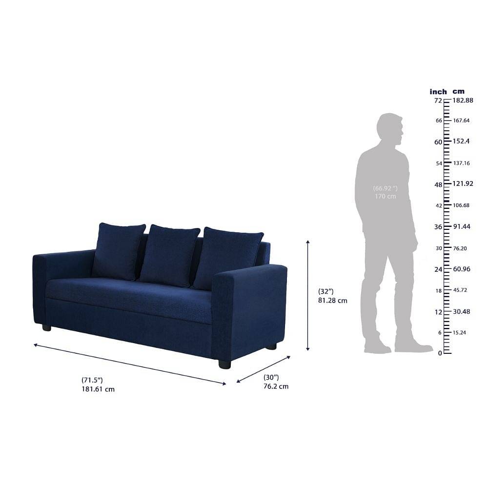 Werfo Solo Sofa - Three Seater Dark Blue - 71.5 x 30 x 32 inches