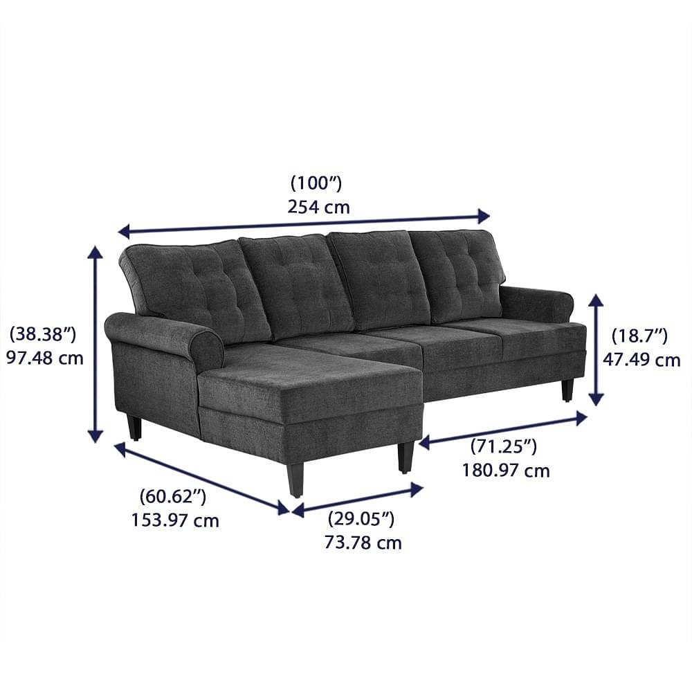 werfo Dream L Shape Sofa Set (3 Seater + Left Aligned Chaise) Sectional, Set (3 Seater + Left Aligned Chaise), Malphino Smoke Grey