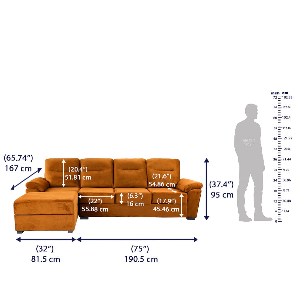 werfo Ul model Shape Sofa Set (3 Seater + Left Aligned Chaise) - Velvet Amber