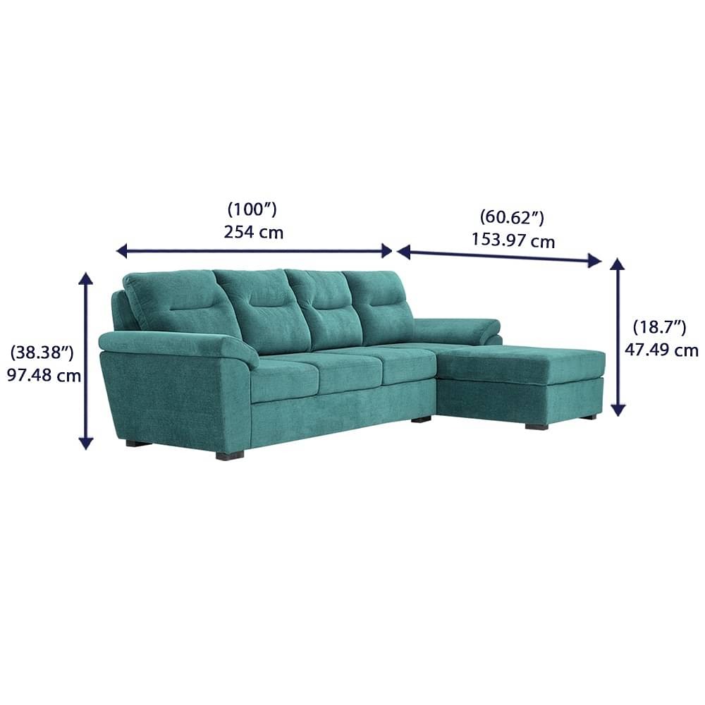 Werfo UL Model L Shape Sofa Set (3 Seater + Right Aligned Chaise) Sectional, Set (3 Seater + Right Aligned Chaise), Malphino Malibu Green